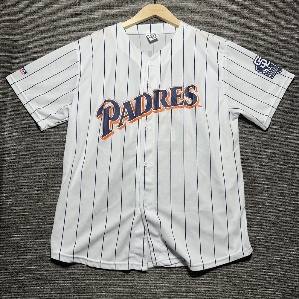 Padres Jersey Men's XL White Blue Striped Ken Caminiti #21 Giveaway
